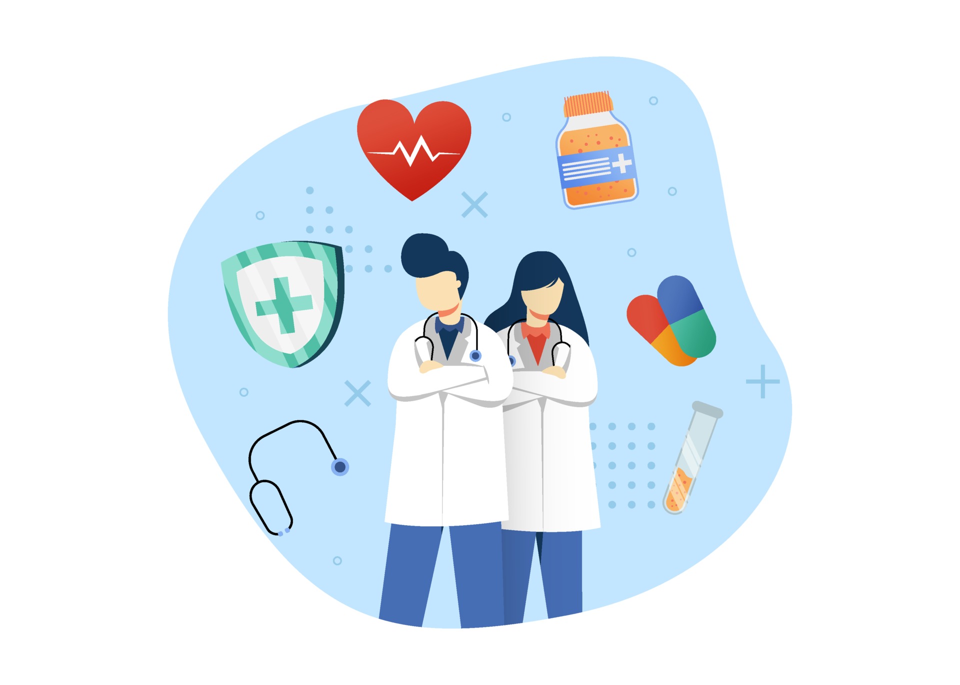 medicine and healthcare concept vector illustration. male and female doctor character. medical service. can use for homepage, mobile apps, web banner. character cartoon illustration flat style.